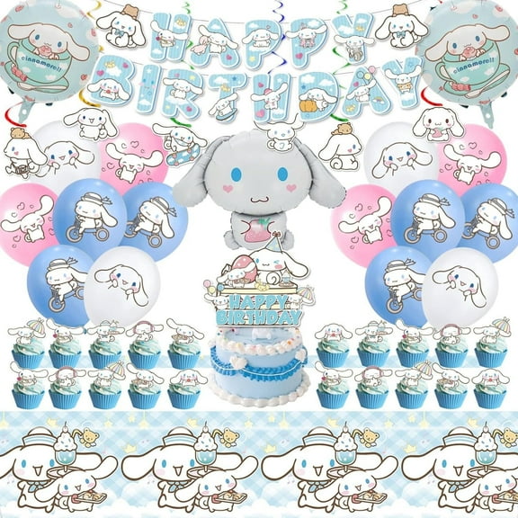 Birthday Decorations, Include Happy Birthday Banner, Cake Topper and Cupcake Toppers, Hanging Swirls, Foil Balloons, Tablecloth, Balloons for Kids Party Décor