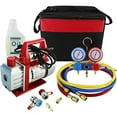 thumbnail image 1 of YaeKoo 110V 3CFM 1/4HP Single Stage Rotary Vane Air Vacuum Pump HVAC A/C Refrigeration Kit AC Manifold Gauge Set R134A R12 R22 R404A R410A with Carrying Bag/Tote, 1 of 1