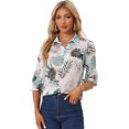 thumbnail image 1 of Tops transparentes con estampado de hojas ligeras y mangas 3/4 con cuello de punto para mujer Verde XL, 1 of 6