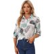 thumbnail image 1 of Tops transparentes con estampado de hojas ligeras y mangas 3/4 con cuello de punto para mujer Verde M, 1 of 6