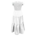 thumbnail image 4 of Womens Dresses Summer Beach Casual Flutter Short Sleeve Crew Neck Smocked Elastic Waist Tiered Midi Dress, 4 of 7