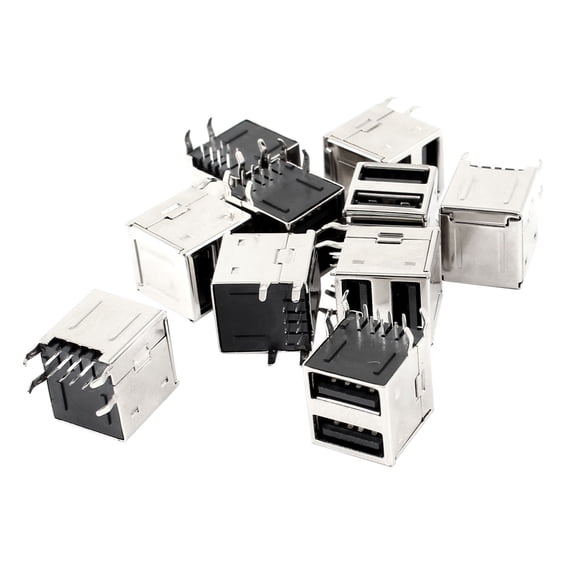 10 Pieces Double USB 2.0 Type A Right Angle DIP 8 Pins Female Jack Connector