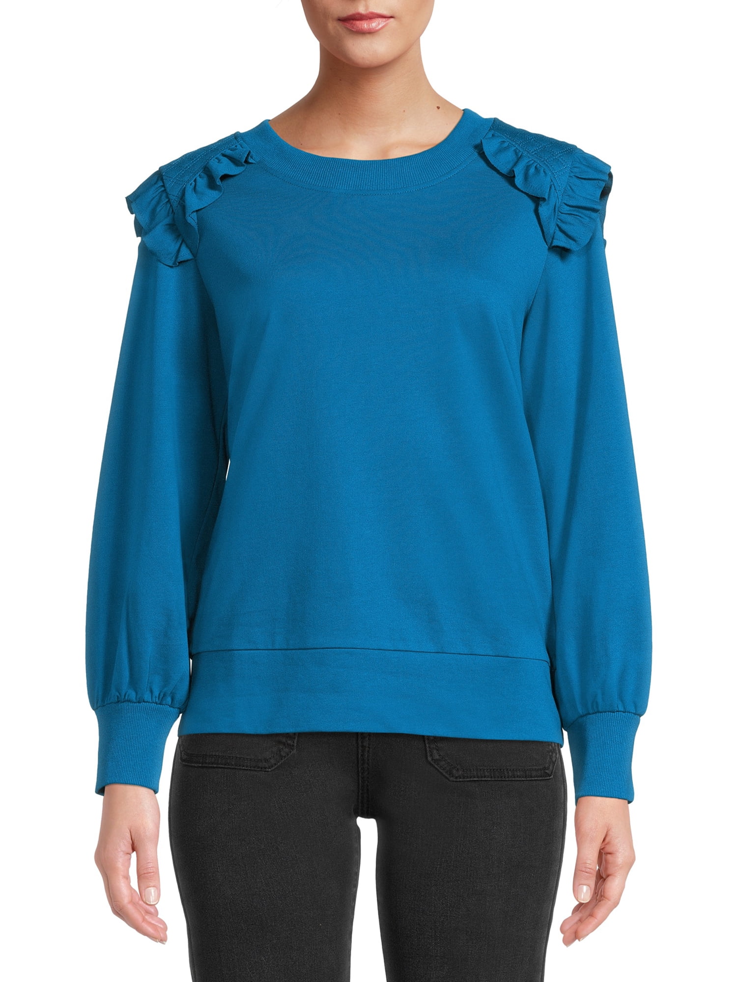 Sweatshirt Ruffles Time and Tru Women's Quilted Ruffle Sweatshirt - Walmart.com