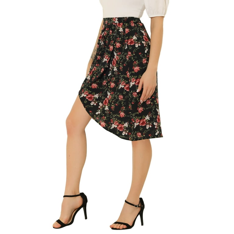 INSPIRE CHIC Women's Floral A-Line Flared Zipper Chiffon Midi