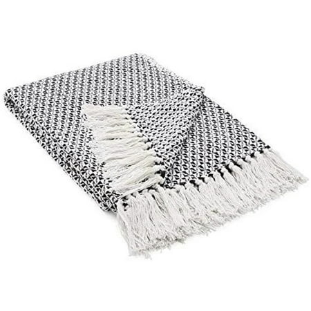 Woven Check Color Knit Blanket for Living Room Couch & Bed  Black & White  51.6 x 67.2 in.