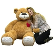 55 Inch Giant Teddy Bear Love Heart on Chest, Tan Soft New Big Plush Teddybear