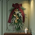 thumbnail image 6 of Artificial Teardrop Christmas Wall Hanging Wreath, Upside‑Down Garland with Velvet Bow & Copper Bells, Pre‑Made Ornament for Front Door, Mantel, Porch Xmas Decor, 6 of 9