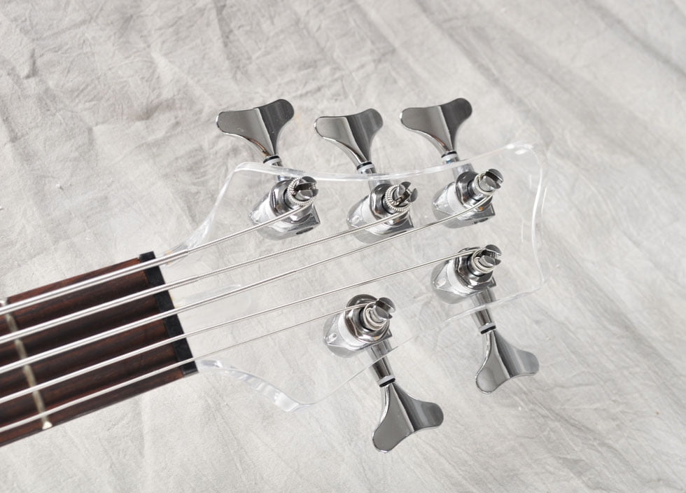 5 String Electric Bass Guitar Acrylic Body and Headstock Maple Neck Rosewood Fingerboard 24 Frets Blue LED