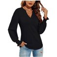 thumbnail image 2 of Odeerbi Shirts for Women Oversized T-Shirts Long Sleeves Spring Autumn V-Neck Solid Color Casual Loose Top Black, 2 of 8