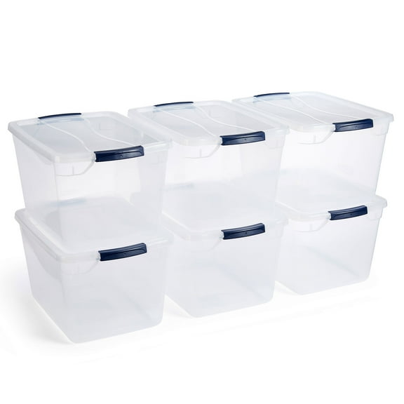 Open Box Rubbermaid 30 Quart Plastic Storage Tote Container with Lid (6 Pack)