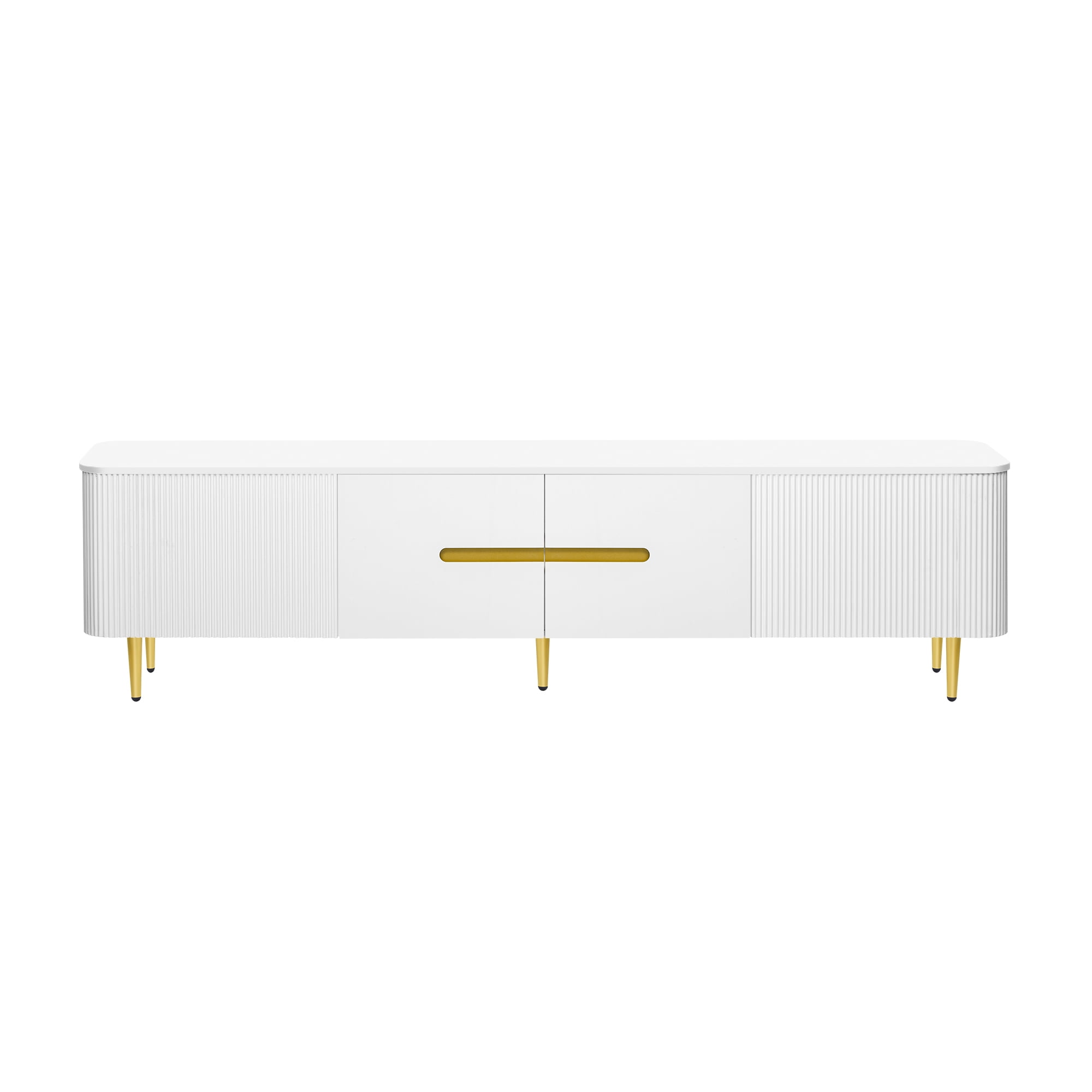 Euroco Modern Minimalist TV Stand with 4 Cabinets and Gold Metal Legs
