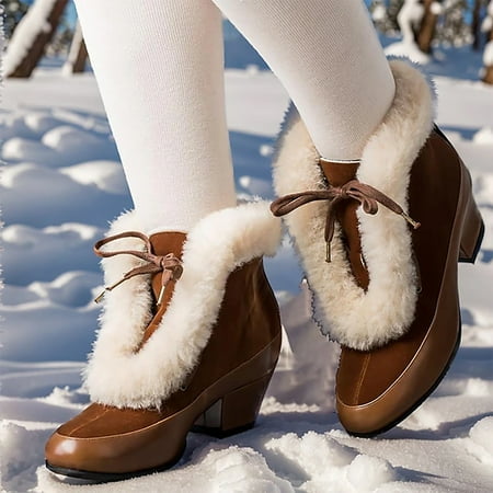 

XDDST Women s Booties Ankle-High Medium Heel New Snow Shoes Foreign Trade Large Size Plush Short Boots Warm Cotton Boots Cotton Shoes Brown