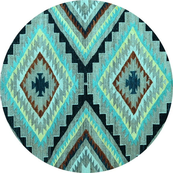 Ahgly Company Indoor Round Abstract Light Blue Modern Area Rugs, 7' Round