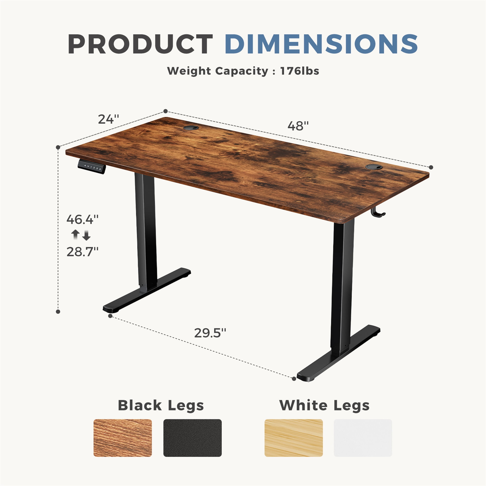 Aukfa 48" Electric Standing Desk, Adjustable Height Stand up Desk for Home Office, Brown