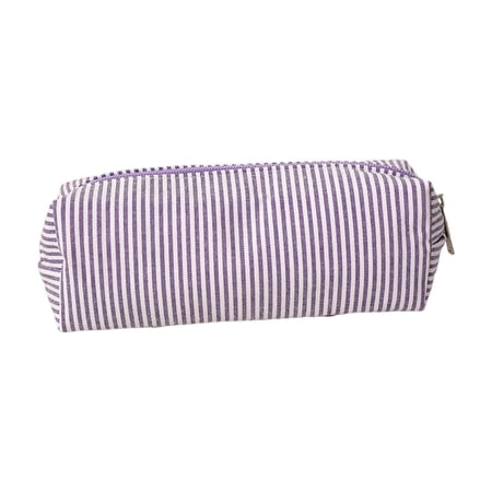 Cute Pencil Case Desktop Stationery Finishing Large Capacity Striped Travel Storage Bag Multifunctional Cosmetic Pouch Purple