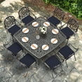 thumbnail image 7 of VIVIJASON 9-Piece Outdoor Furniture Dining Set for 8, All-Weather Cast Aluminum Patio Table and Chairs Set with 8 Cushioned Chairs, 64" Large Square Dining Table, 2.2" Umbrella Hole, Navy Blue, 7 of 7