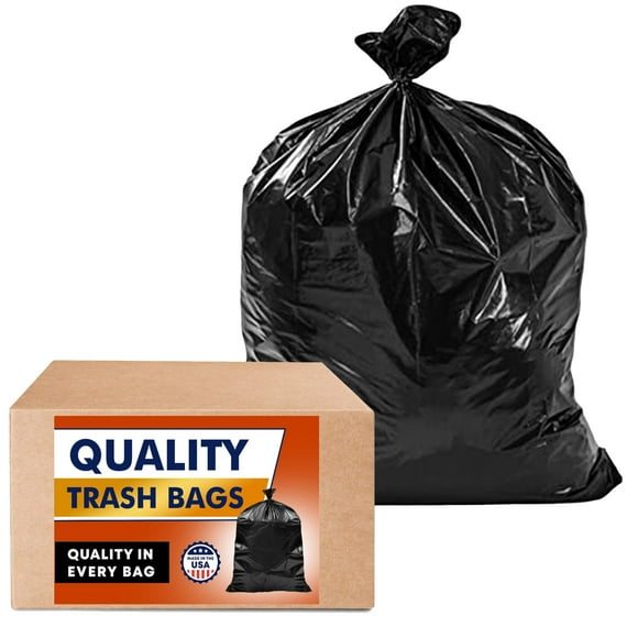 55 Gallon Trash Bags Heavy Duty, (Value-Pack 50 Bags w/Ties) 55-60 Gallon Trash Bags Large Black Trash Bags 50-60 Gallon Garbage Bags for Lawn, Leaf, and Commercial