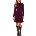thumbnail image 2 of INSPIRE CHIC Long Sleeve Dress for Women's Casual 2025 Crew Neck Ribbed Knit Textured Sweater Dresses L Burgundy, 2 of 6