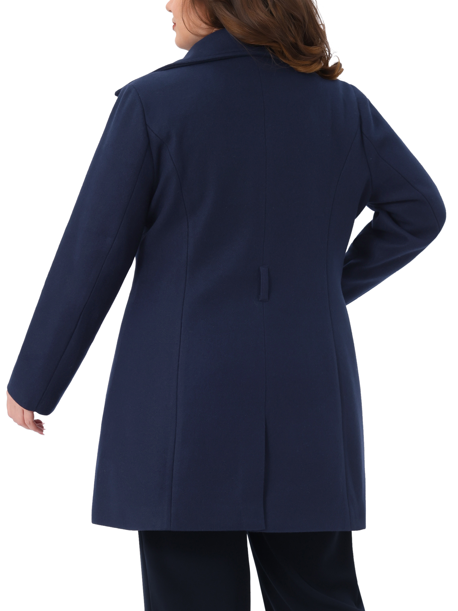DARING DIVA Women's Plus Size Notch Lapel Single Breasted Peacoat with Belt 1X Navy Blue