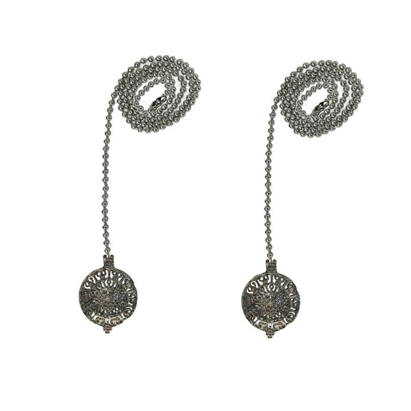 Royal Designs 24 Inch Adjustable Ceiling Fan Pull Chain Extension with Refracted Filigree Ornament, Chrome, Set of 2