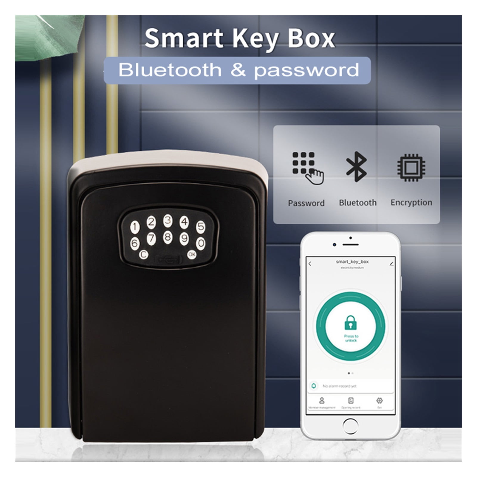 TUYA Key Lock Box , Zinc Alloy Metal Key Safe Deposit Box Outdoor Bluetooch Password Combination Key Storage