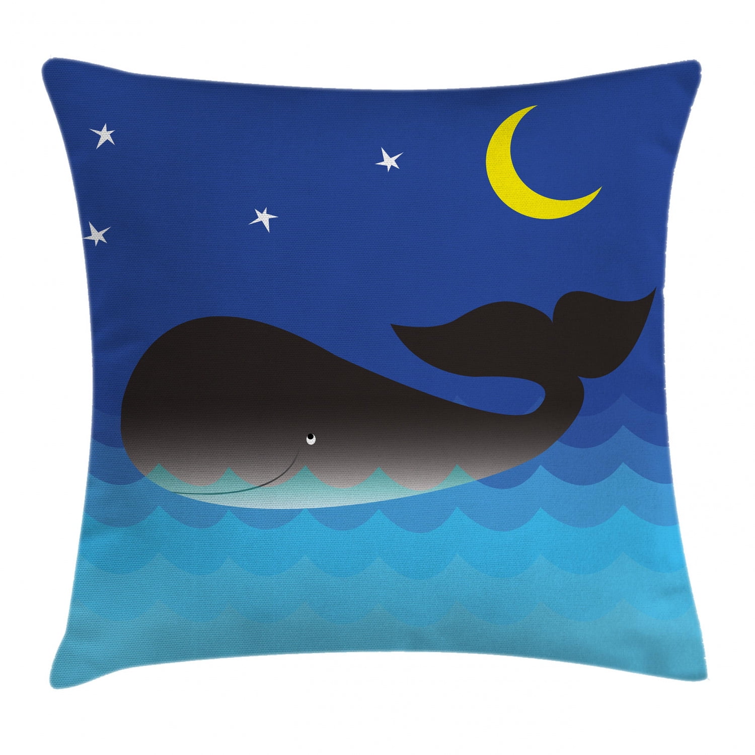 Whale Decor Throw Pillow Cushion Cover, Lovely Whale in the Ocean with