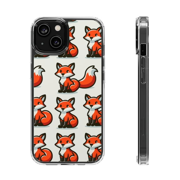 DistinctInk Hybrid (Acrylic / TPU) Clear Slim Fit Case for Apple iPhone 13 MINI (5.4" Screen) - "Fox Fun: A Playful Repeating Pattern"