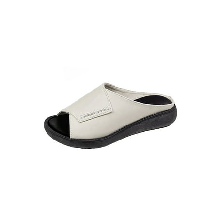 

UKAP Ladies Mules Slides Wedge Slippers Summer Platform Sandals Lightweight Comfort Shoe Womens Casual Shoes Peep Toe Slip On White 6.5
