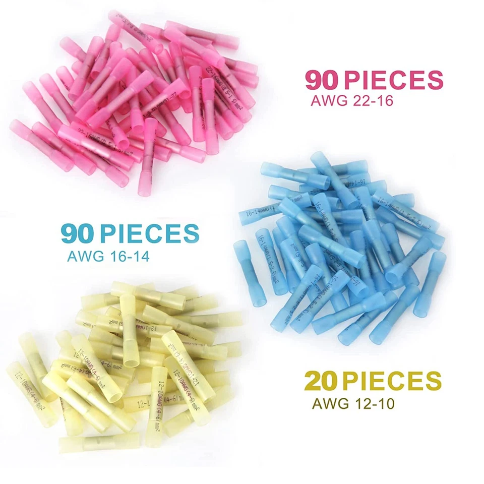 200Pcs Heat Shrink Butt Connector Waterproof Electrical Wire Marine Butt Splice