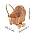 thumbnail image 3 of Woven Rattan Pram Shaped Flower Basket, Cute Rural Decor with Wheels and Handle for Weddings, Parties, and Candy Display, 3 of 5