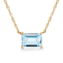Gem Stone King 14K Yellow Gold Sky Blue Aquamarine Pendant Necklace for Women | 0.50 Cttw | Gemstone March Birthstone | Emerald Cut 6X4MM | With 18 inch Chain