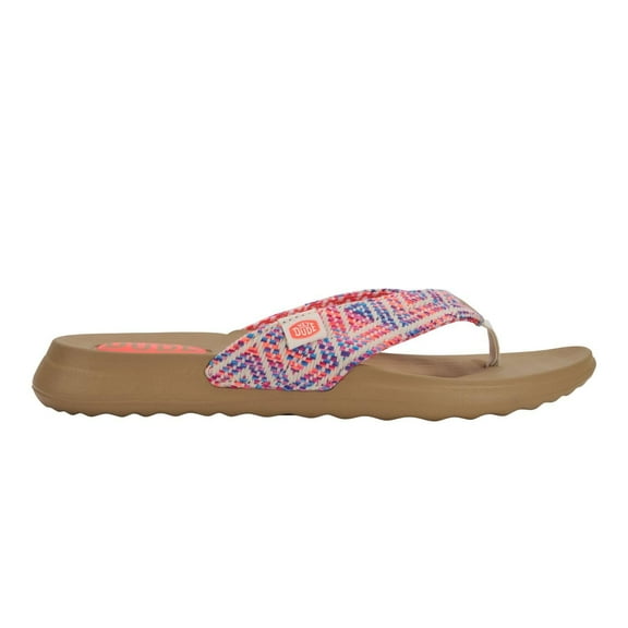HEYDUDE Christi Flip Surf Baja Blue/Pink/Multi Size 5, Womens Sandals, Women's flip Flops, Comfortable & Light-Weight