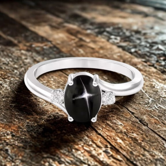 thejewelryart Oval-Cut Black Star Diopside Gemstccccone Ring 925 Sterling Silver Handcrafted Elegant Statement Jewelry Gift for Her Silver 3