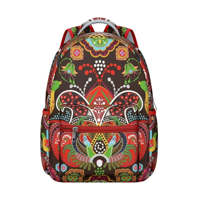 Colorful Vintage Paisley Students Backpack Chic Boho Floral Design with Abstract and Decorative Paisley Print, Lightweight and Durable for School
