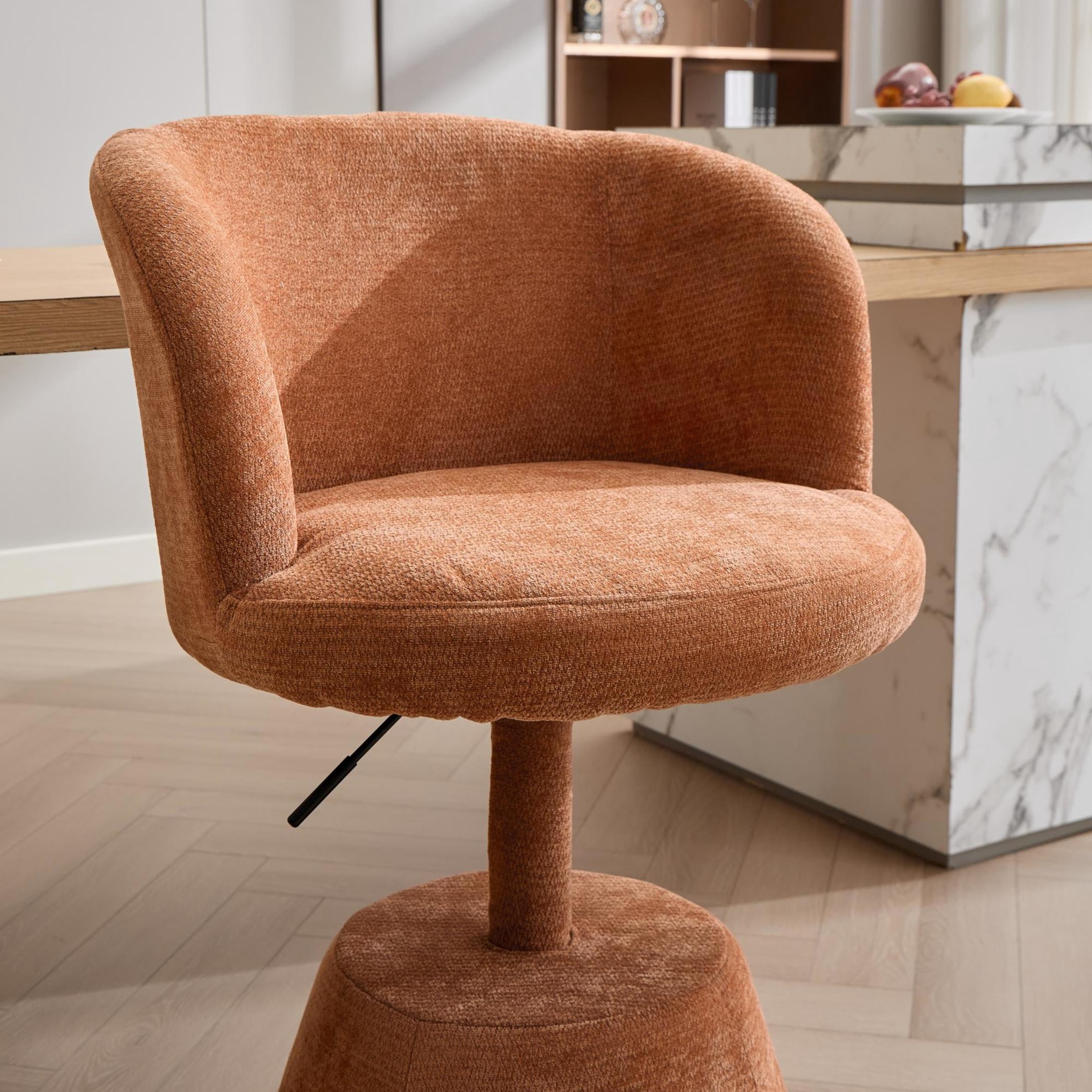 Noble House Adjustable Height Swivel Bar Stool, Chenille Upholstered Round Seat, Metal Base, Terracotta