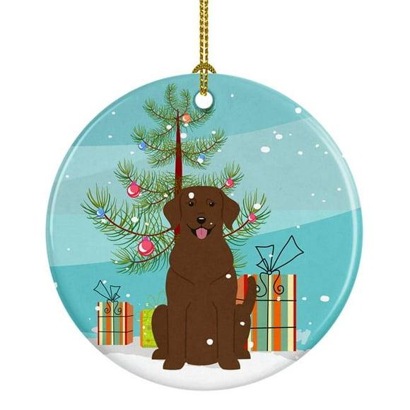 Merry Christmas Tree Chocolate Labrador Ceramic Ornament