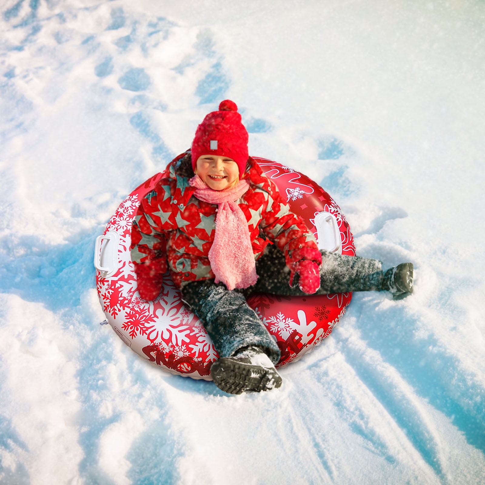 C Winter Inflatable Snow Tube For Kids 32 Inch Heavy Duty Sled For Adults Outdoor Snow Sliding