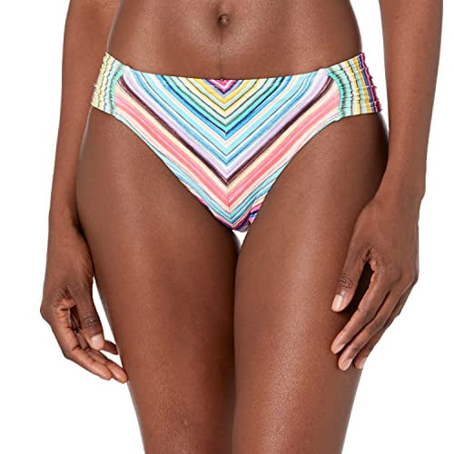 La Blanca Women's Side Shirred Hipster Bikini Swimsuit Top Swimwear, red//Tahitian Stripe, 16