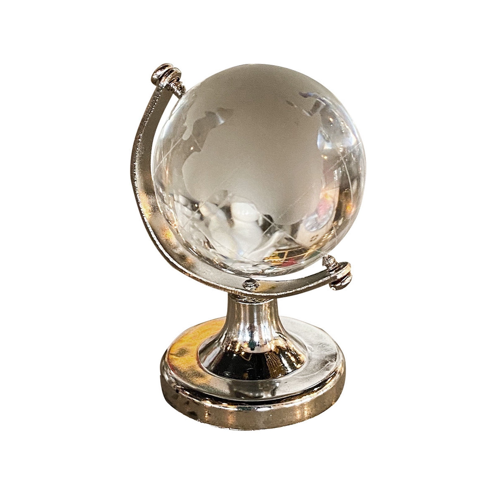 Round Earth Globe World Map Crystal Glass Clear Paperweight Stand Desk Decor ！ 