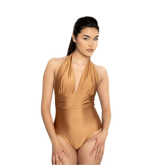 Azzul Swimwear Swimsuit IRIS Halter UV/Chlorine Resist Size S Color hazelnut