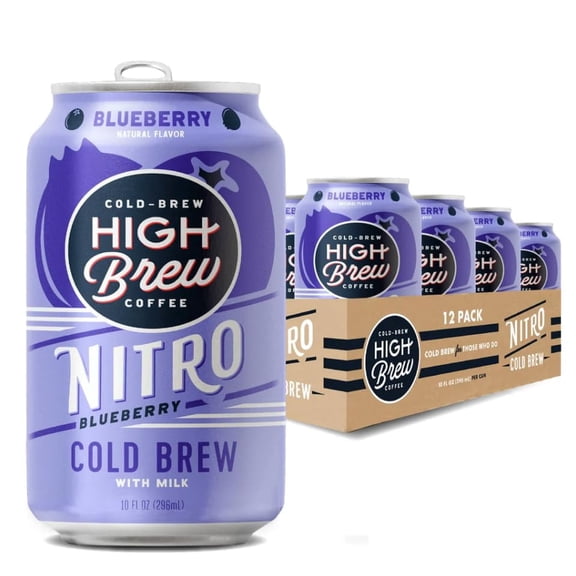 High Brew Coffee | Nitro Cold Brew, Blueberry | Sugar-Free, Dairy-Free, 200mg Natural Caffeine | Smooth Low-Acid Coffee Infused with Nitrogen, Ready-to-Drink | 10 oz Cans (Pack of 12)