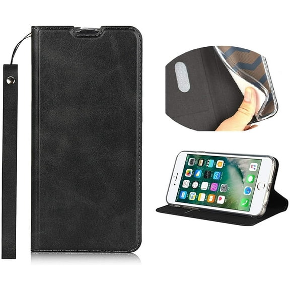 Galaxy Note 10 Case with Wrist Strap, Classic PU Leather Wallet Case Slim Flip Folio with Card Holder,Kickstand Feature Magnet Closure Case Cover for Samsung Galaxy Note 10,Black