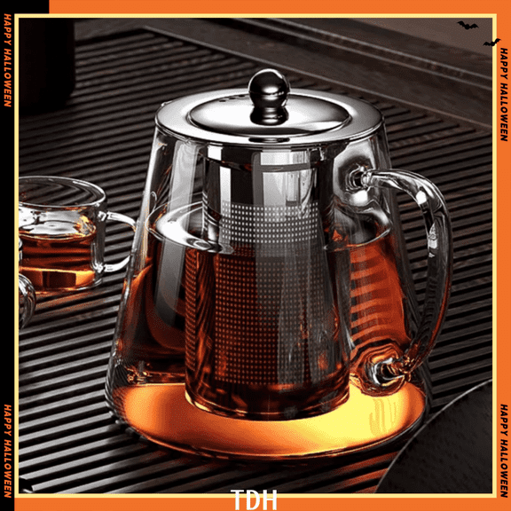 450ml Glass Teapot with Infuser, Clear Glass Tea Kettle with Removable Stainless Steel Strainer, Stovetop Safe Glass Teapot for Blooming and Loose Leaf Tea