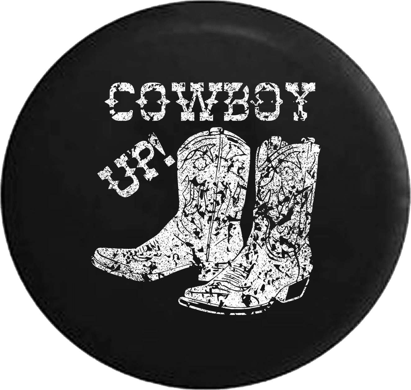 Cowboy Up Western Boots Riding Heritage Spare Tire Cover Jeep RV 33 Inch 