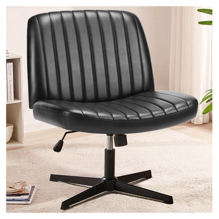 Cross-Legged Office Chair, No Wheels, Armless Swivel Desk Chair for Home Office - 26" Wide Seat, Adjustable Height, Rocking Function