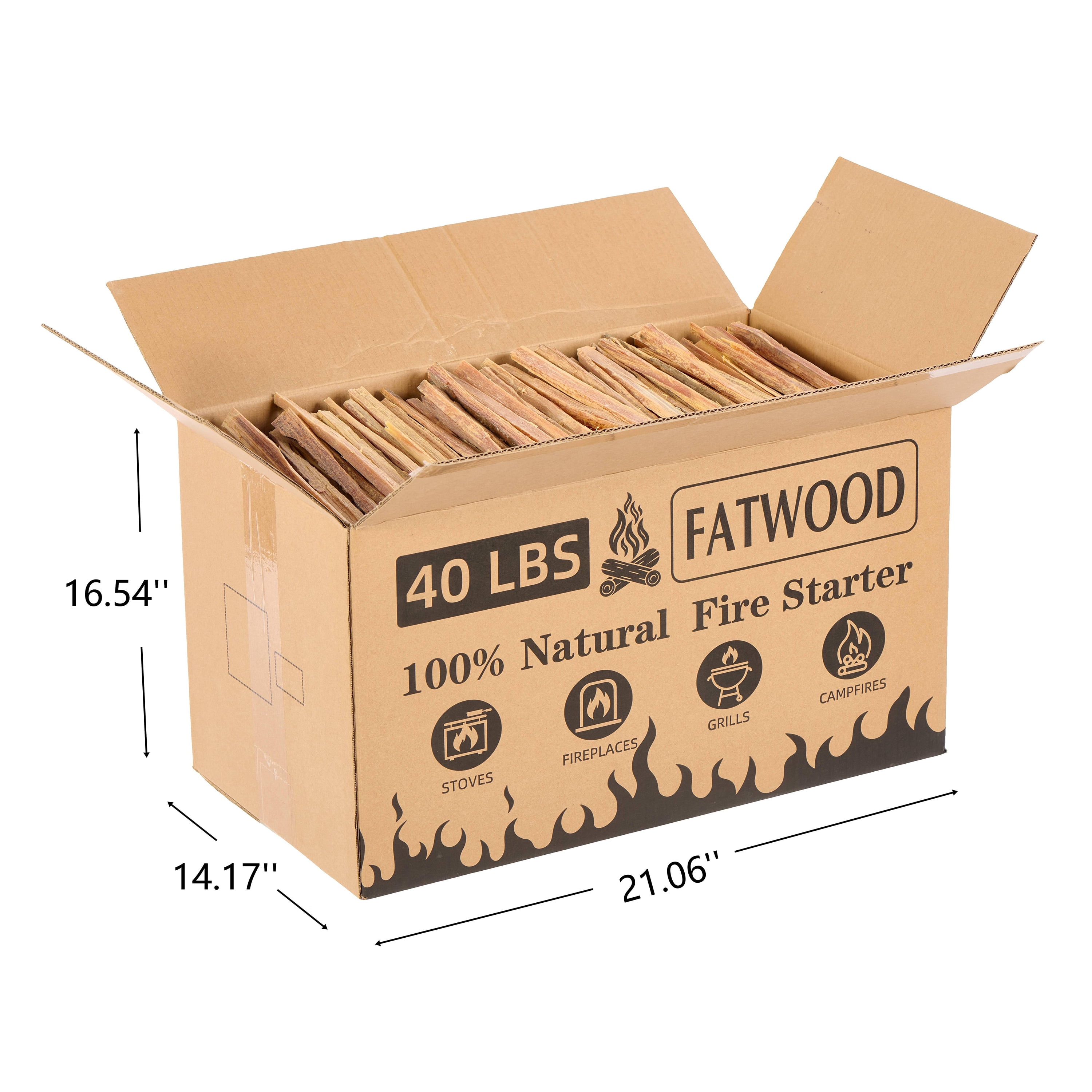 40 Lbs Fatwood Fire Starter Sticks, Natural Pine Kindling Wood, Quick Ignite Firestarter for Campfire, Fireplace, Wood Stove, Bonfire and BBQ Grill