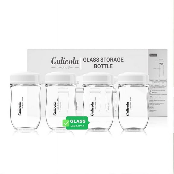 Gulicola Glass Breastmilk Storage Bottles, Wide Neck Breastmilk Collection Bottles, 5 oz, 4 Pack