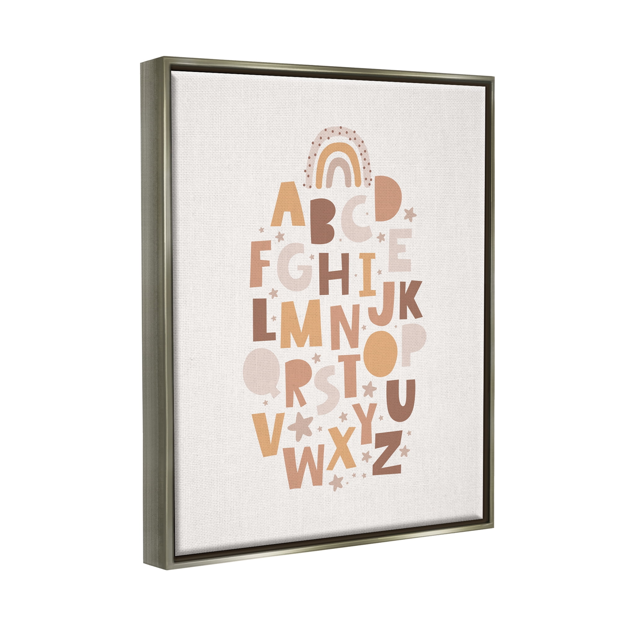 Stupell Industries Muted Alphabet Letters Nature Painting Gray Floater Framed Art Print Wall Art, 25 x 31