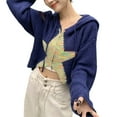 thumbnail image 1 of KOMOO Women Cropped Sweater Cardigan Long Sleeve Knit Hooded Grunge Aesthetic Loose Sweater Outerwear, 1 of 9
