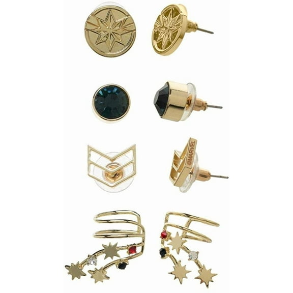 Marvel Accessories Captain Marvel Ear Cuffs Jewelry Stud Earrings - 4-Pack